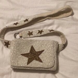 Beaded White/Gold Belt Bag